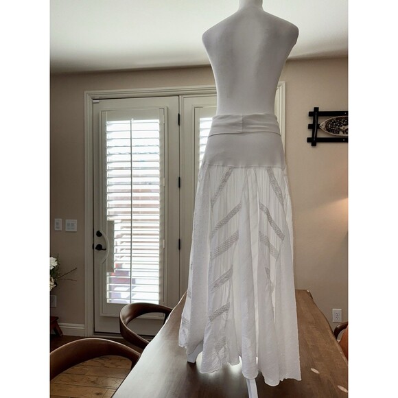 Romeo & Juliet Couture White Cotton Boho Maxi Skirt M Lace Panel Peasant Style - Picture 4 of 9